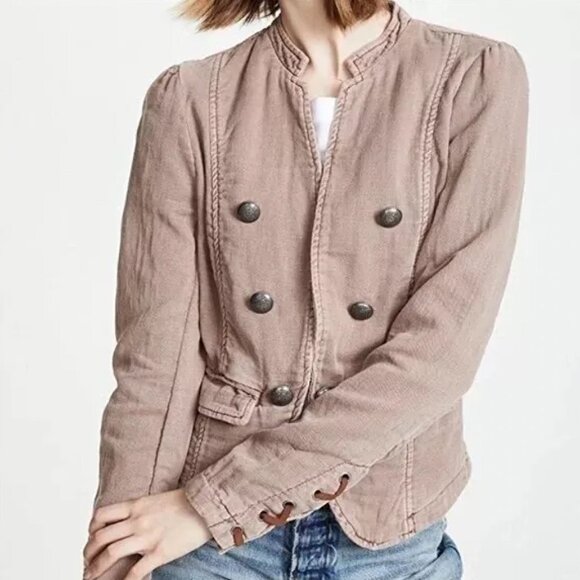 Free People Jagger Blazer Western Military Jacket Open Front Lace Up Cuff Beige - Picture 2 of 15